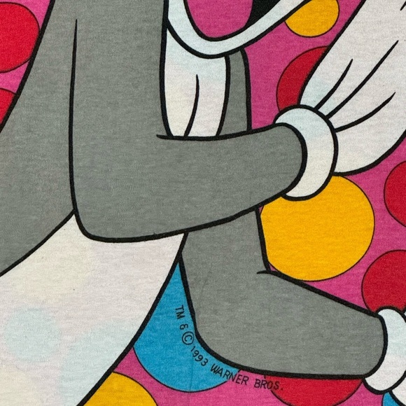 Vintage 90’s LOONEY TUNES Bugs Bunny Polka Dot Tee T Shirt Pink XXL 2XL FLIRTS - Picture 3 of 5